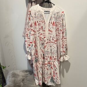 White and Red Holiday Patterned Dress